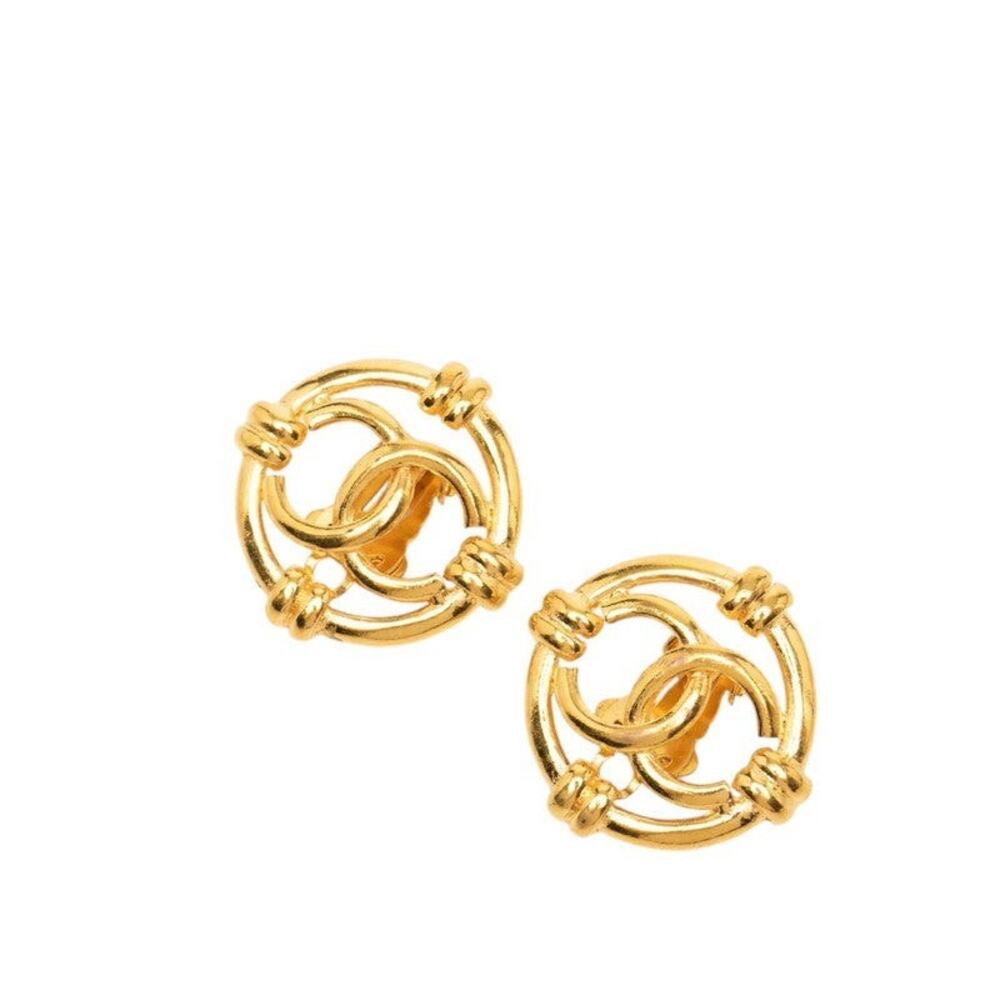 Chanel Vintage CC Logo Earrings Gold Plated